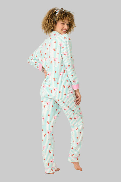 Ma Cherie Cherry Print 3-Piece Flannel PJ Set