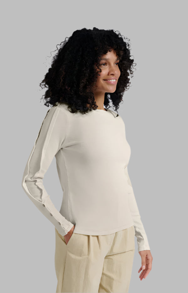 Long-Sleeve Ribbed Top With Button Details