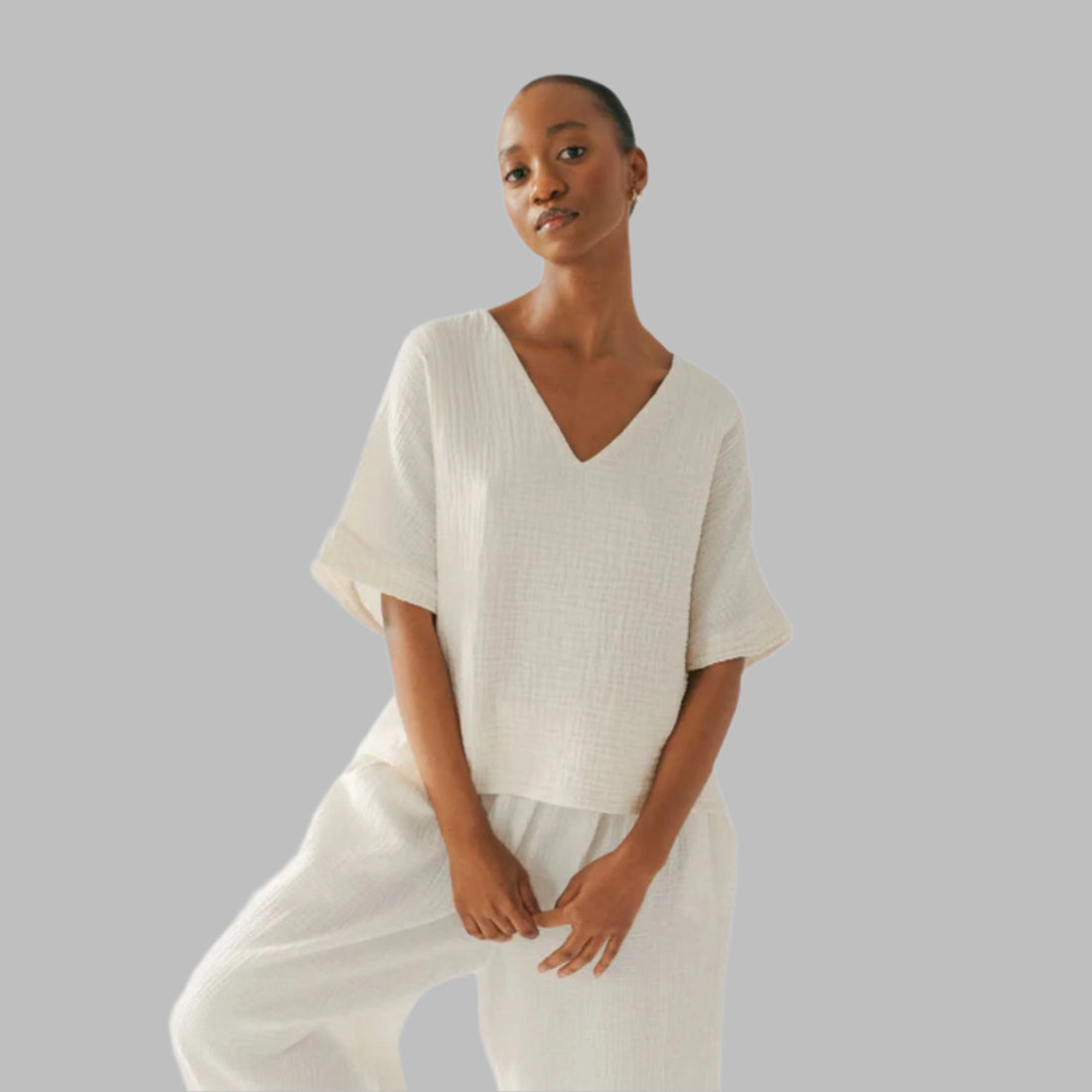 Crinkle V Neck Top