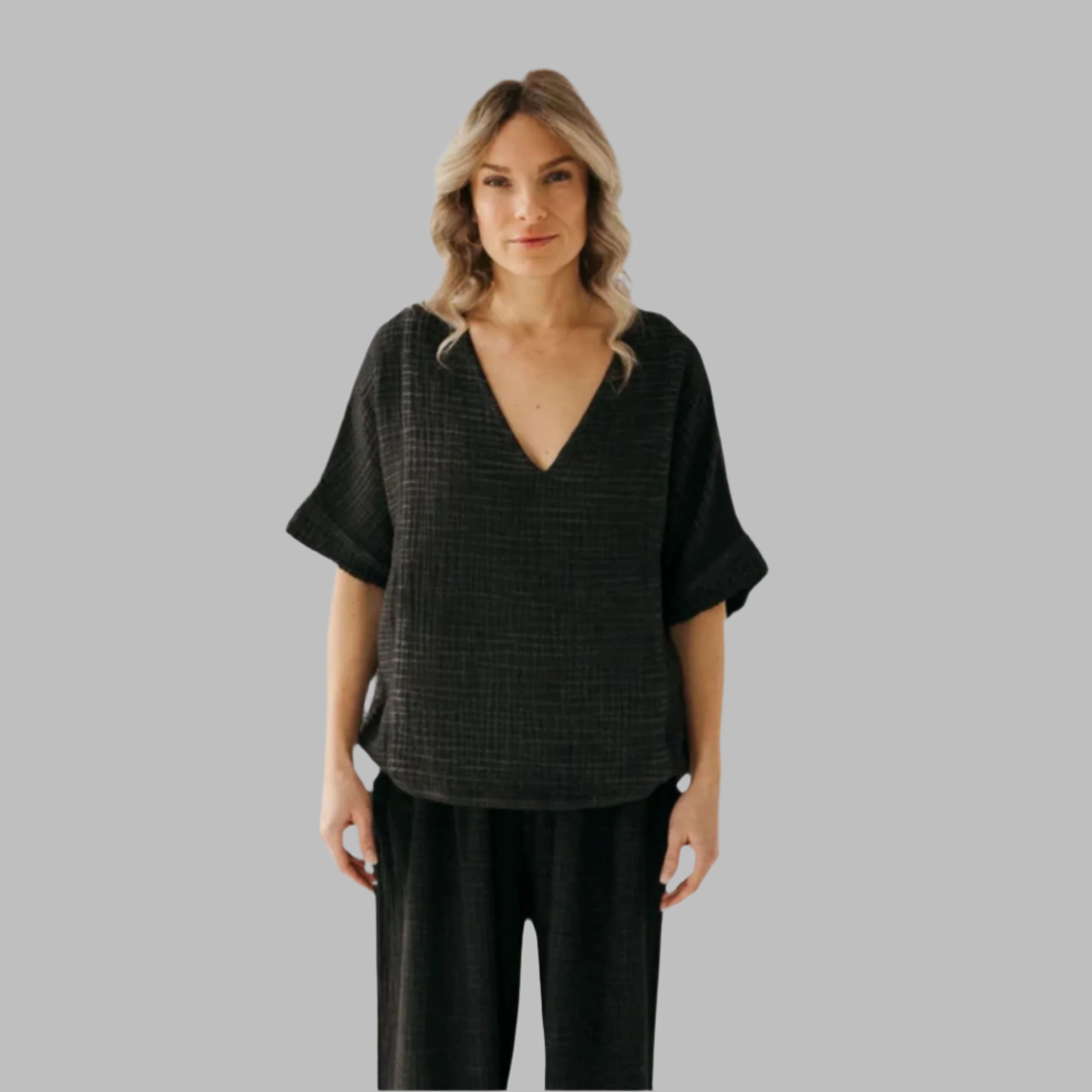 Crinkle V Neck Top