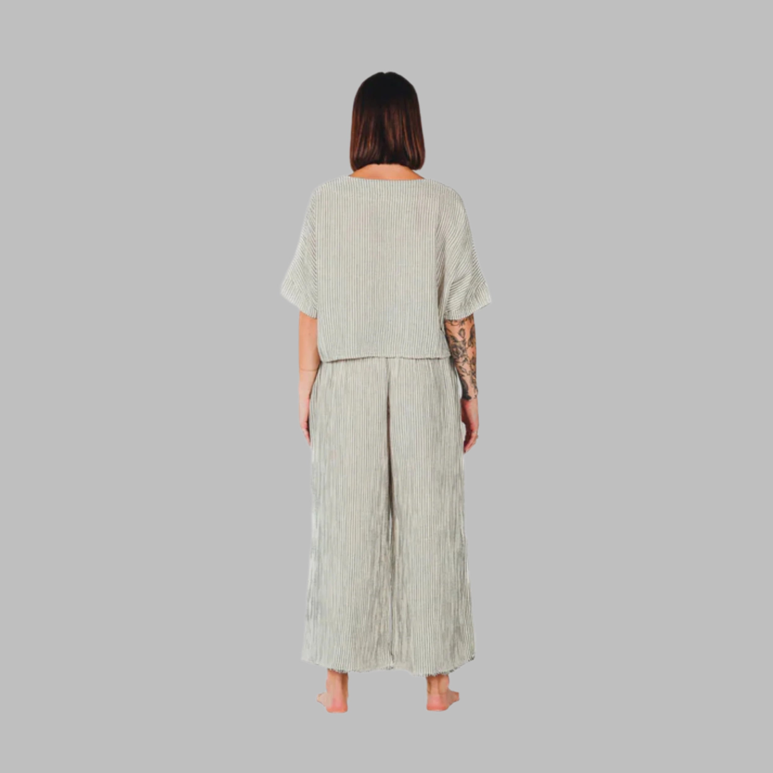Striped Crinkle Cotton Palazzo Pant