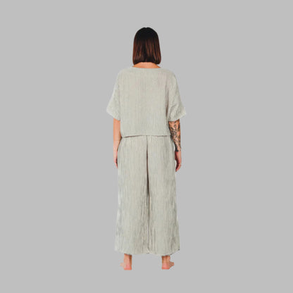 Striped Crinkle Cotton Palazzo Pant