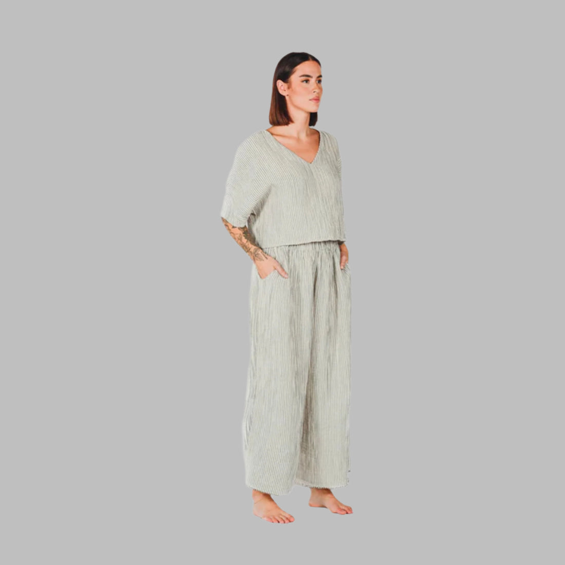 Striped Crinkle Cotton Palazzo Pant