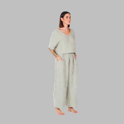 Striped Crinkle Cotton Palazzo Pant