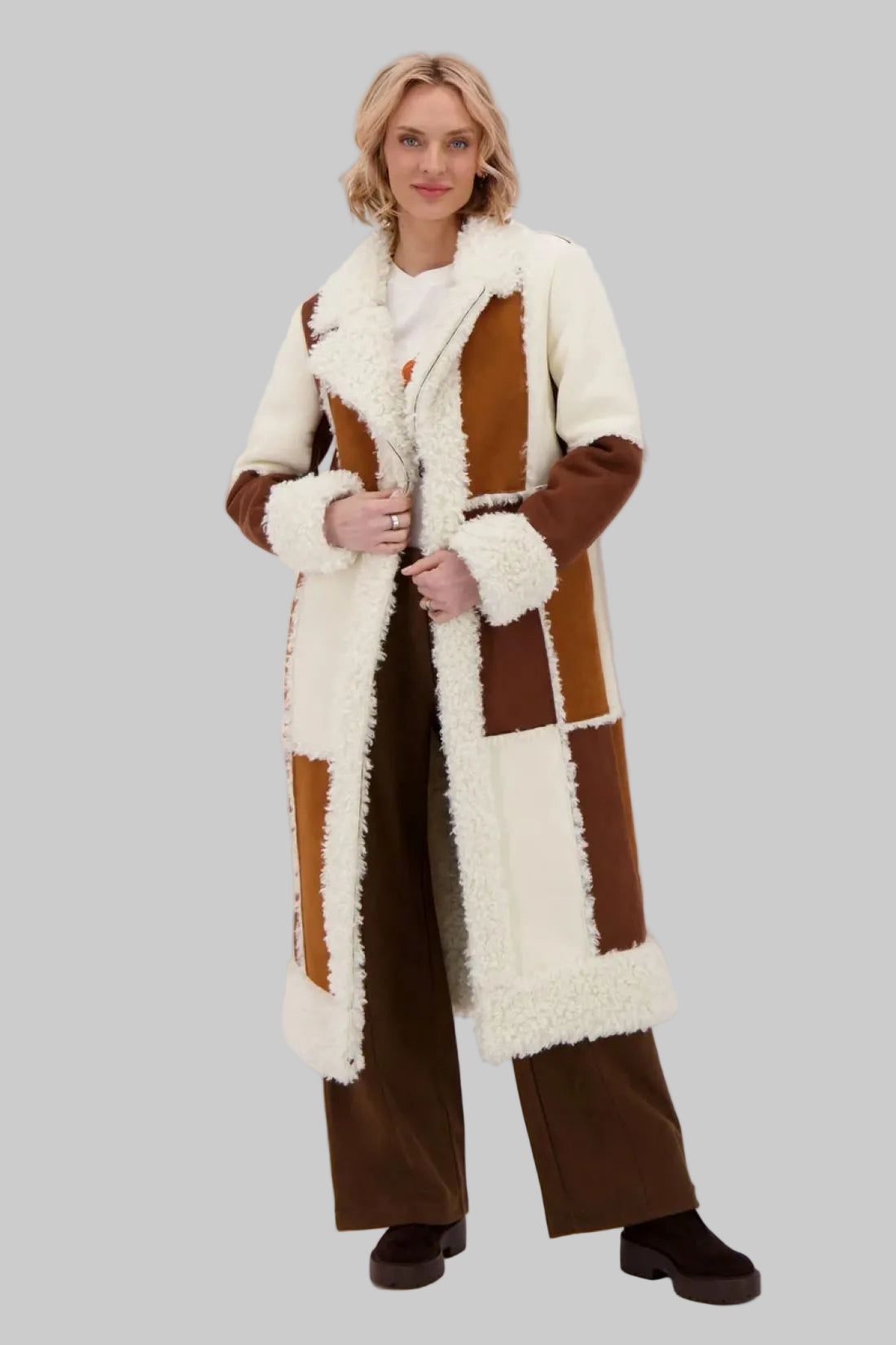 Patchwork Shearling Coat