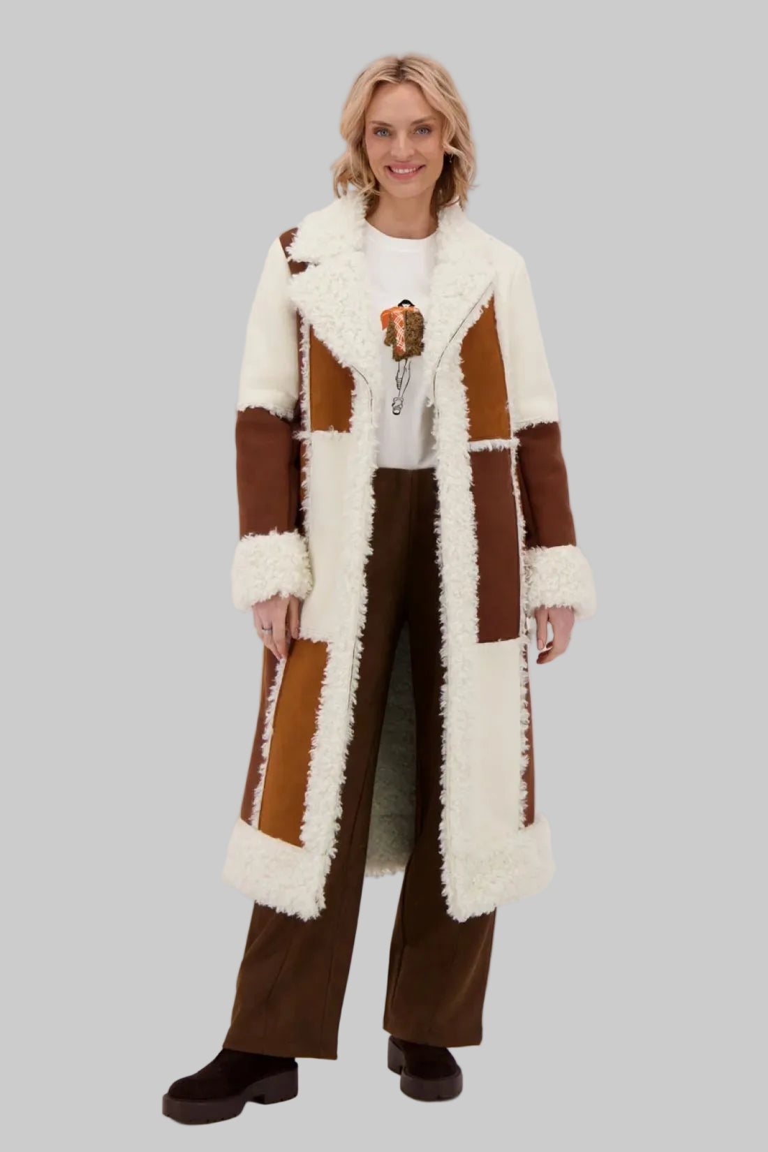 Patchwork Shearling Coat