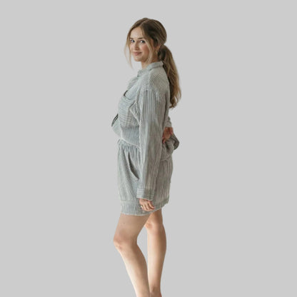 Striped Crinkle Cotton Pocket Shirt