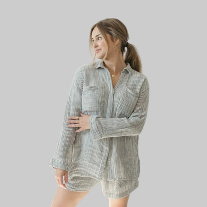 Striped Crinkle Cotton Pocket Shirt