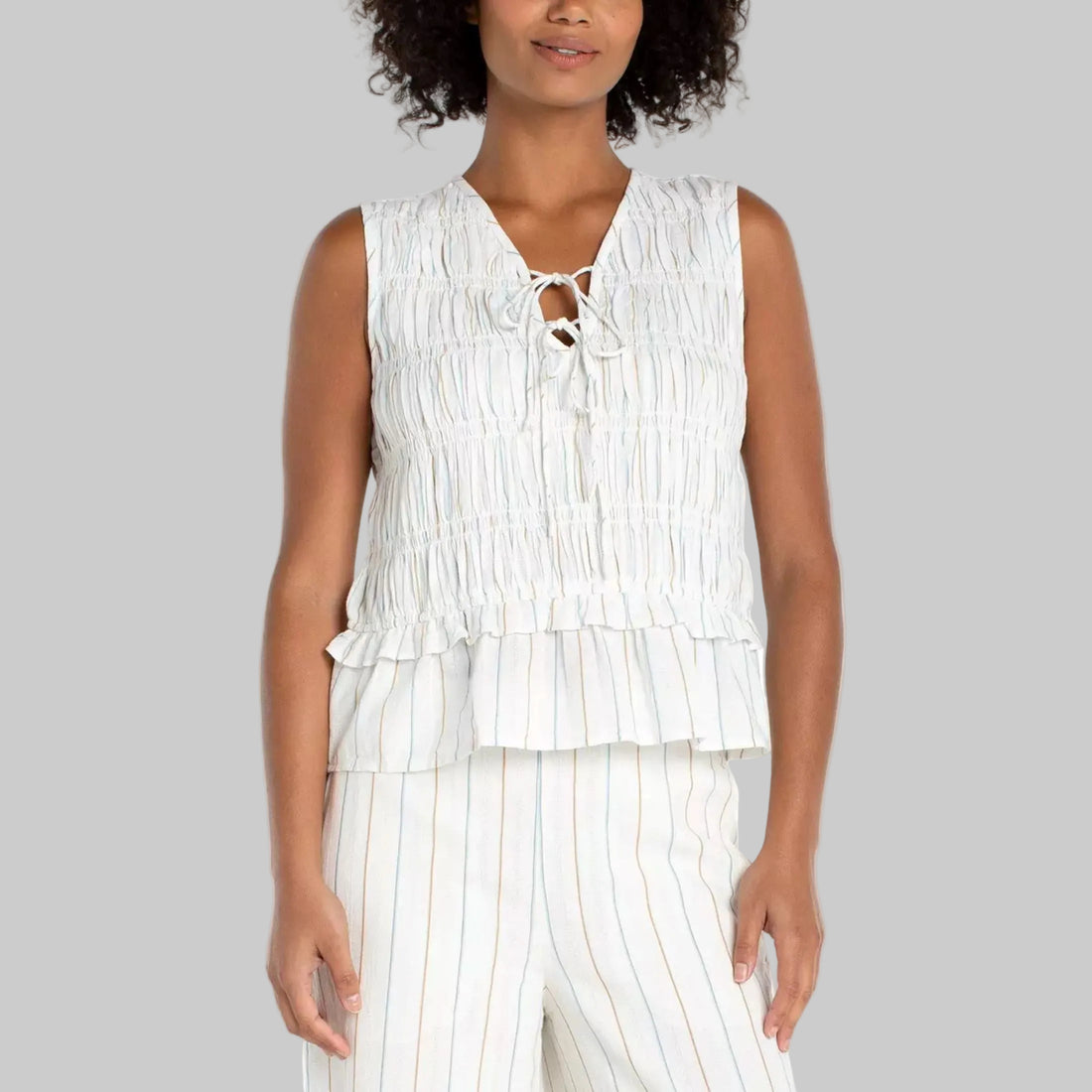 Smocked Tie Front Tank Top