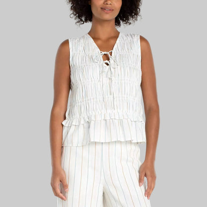 Smocked Tie Front Tank Top