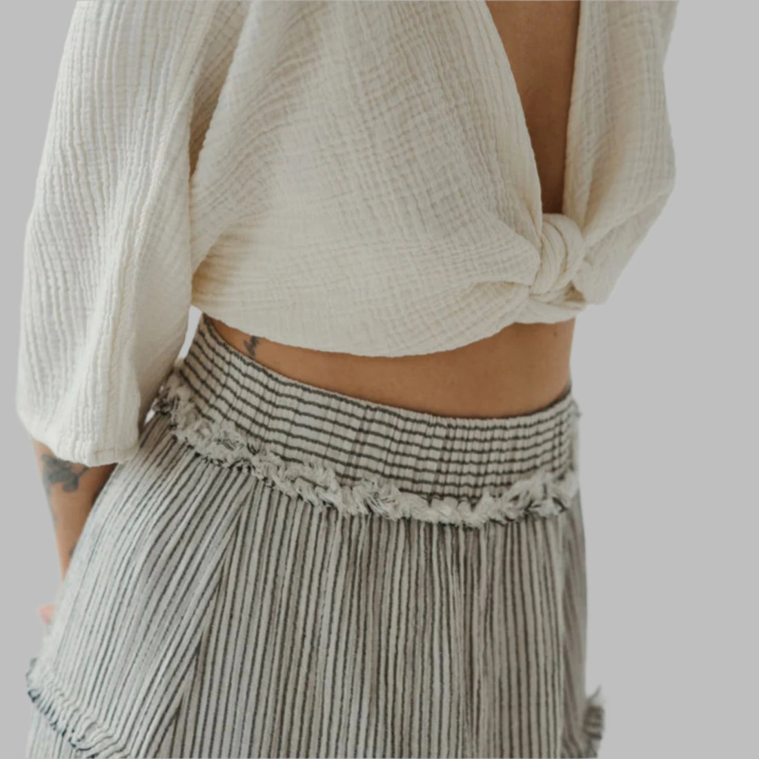 Striped Crinkle Cotton Ruffle Skirt