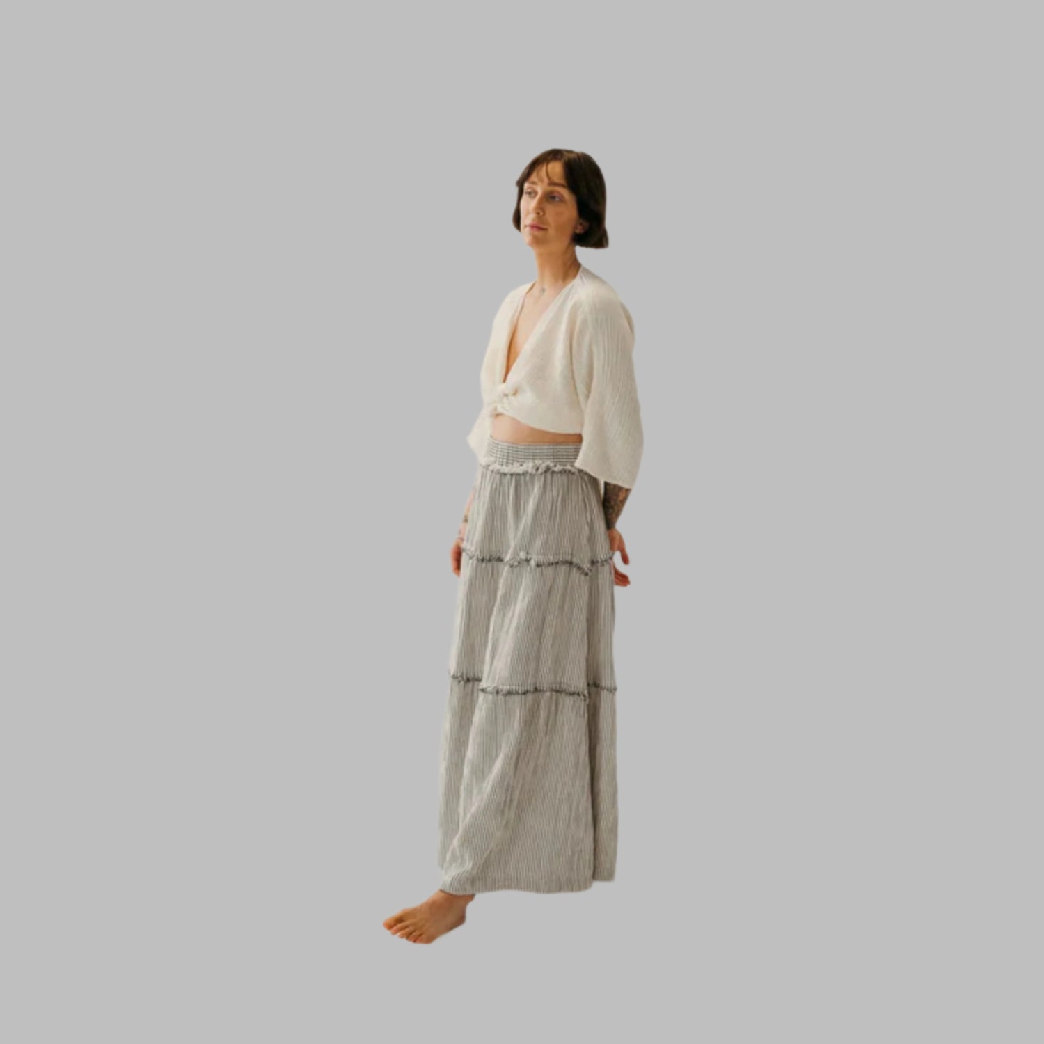 Striped Crinkle Cotton Ruffle Skirt