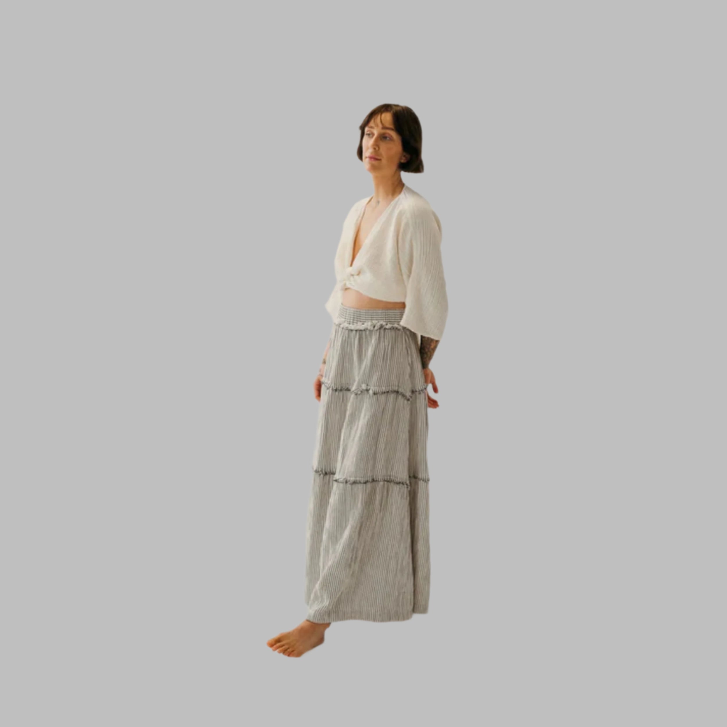 Striped Crinkle Cotton Ruffle Skirt