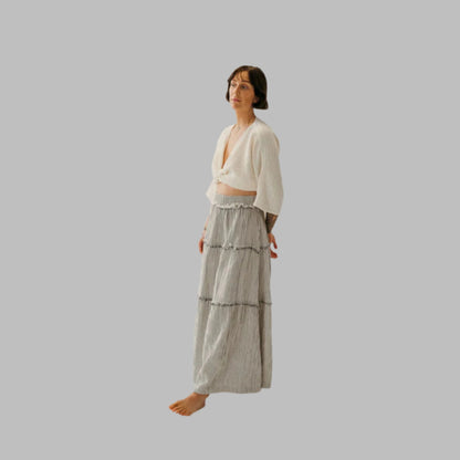 Striped Crinkle Cotton Ruffle Skirt