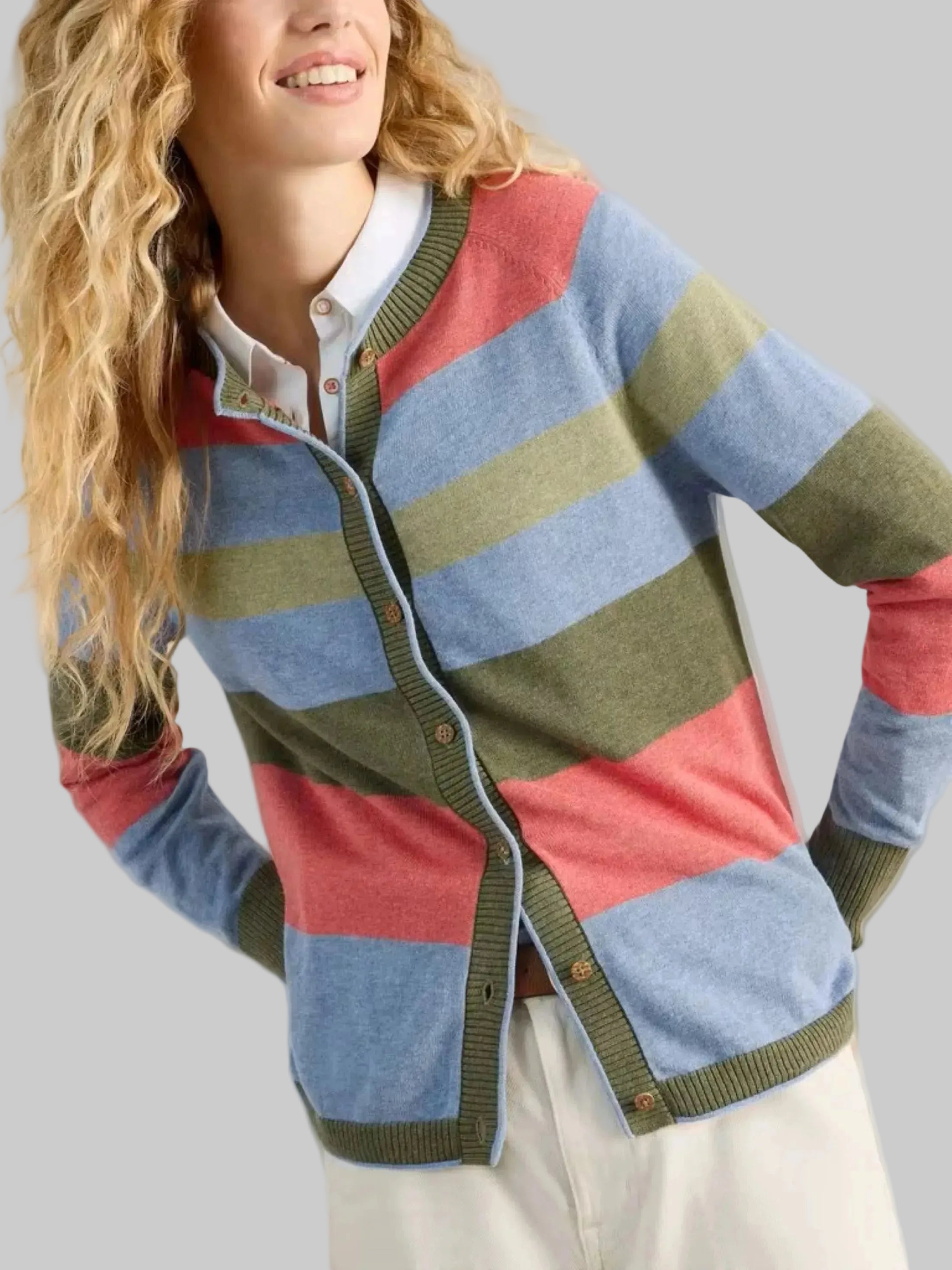 Lulu Crew Neck Strip Cardigan