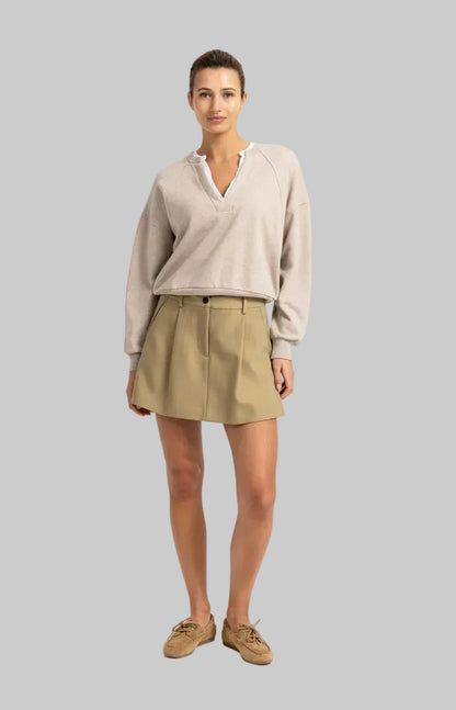 Sweatshirt with V Neck and Woven Collar