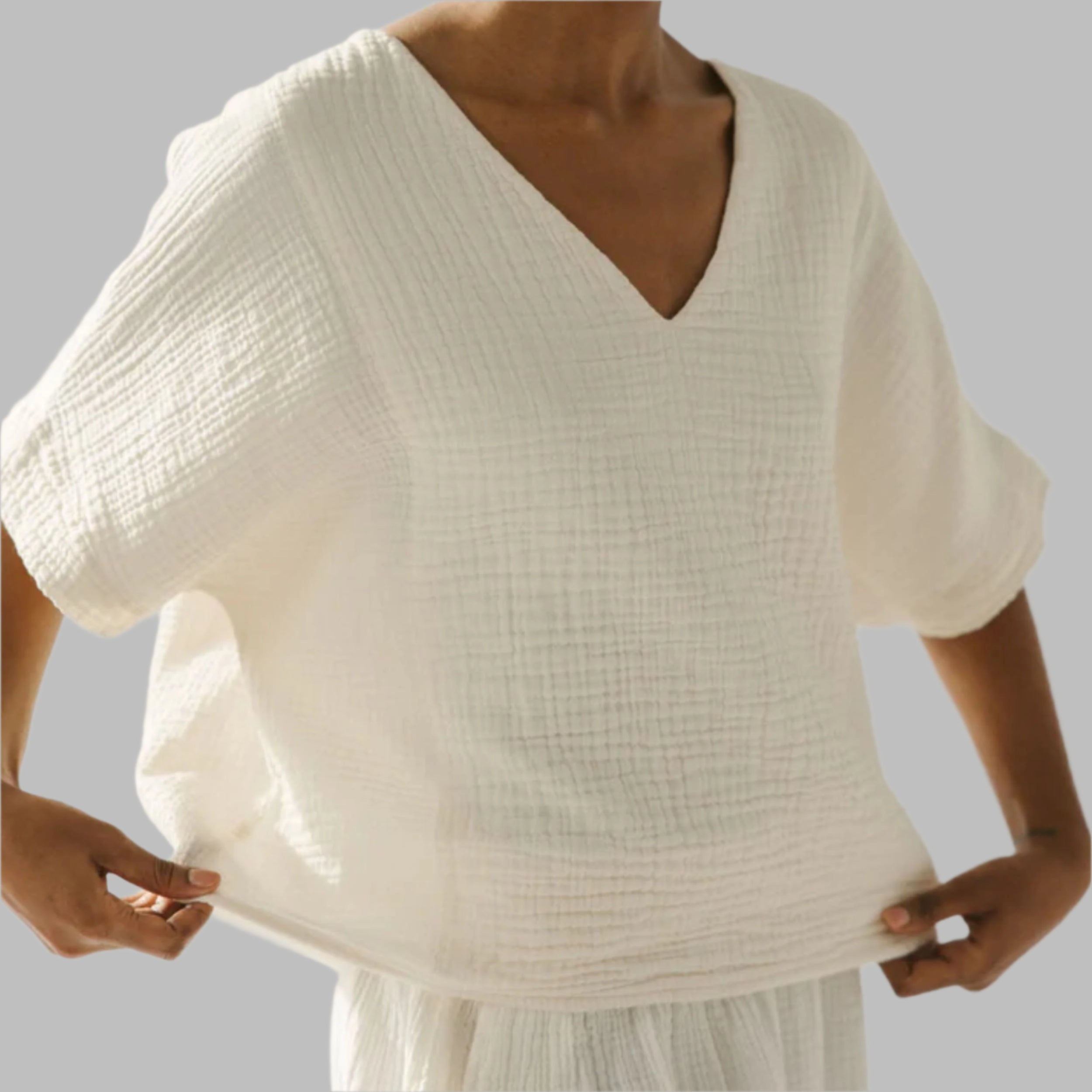 Crinkle V Neck Top