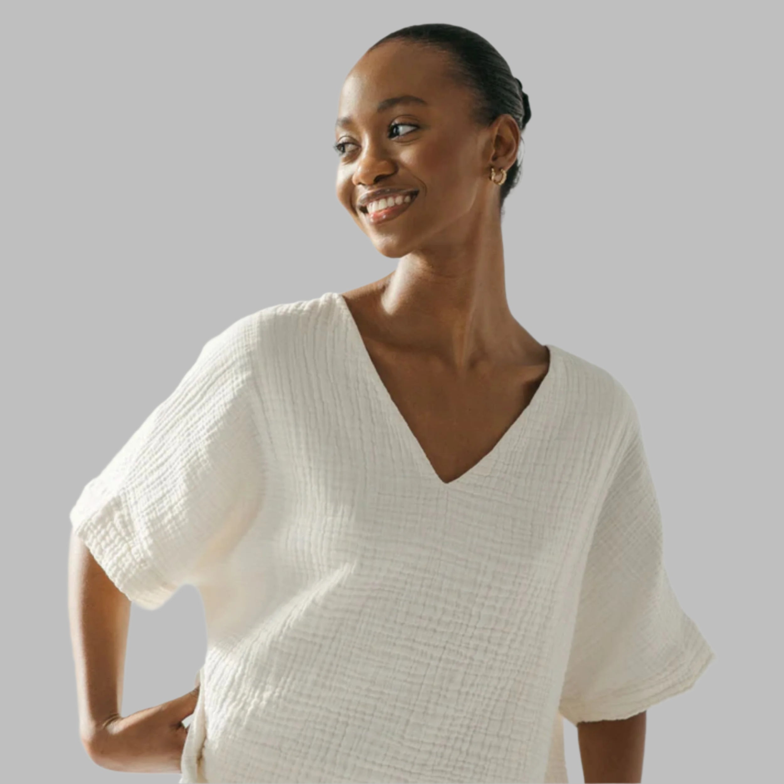 Crinkle V Neck Top