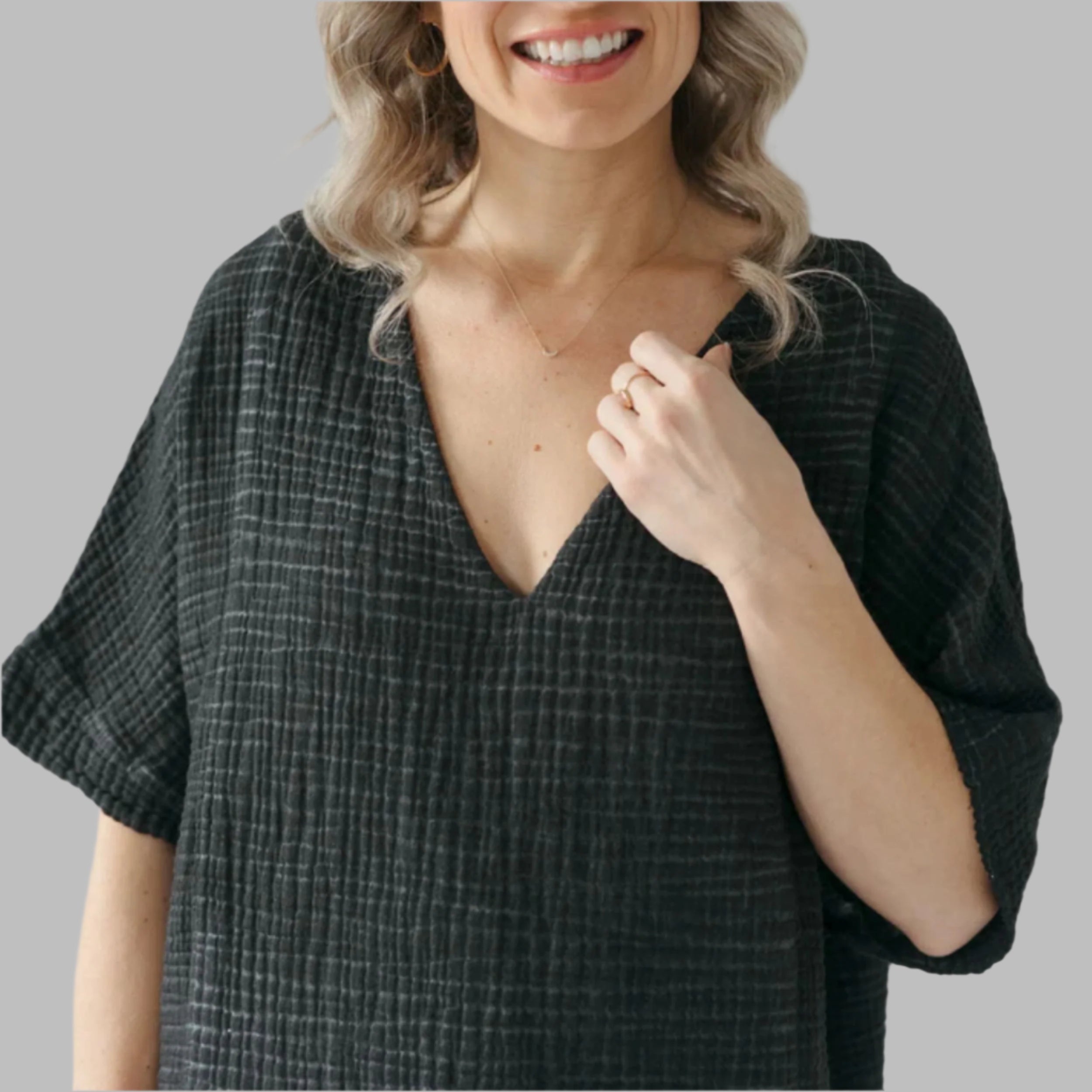 Crinkle V Neck Top