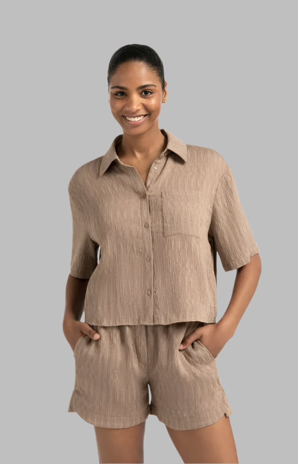 Textured Short-Sleeve Blouse