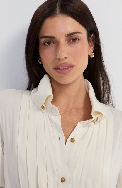 Long Sleeve Tuxedo Woven Top