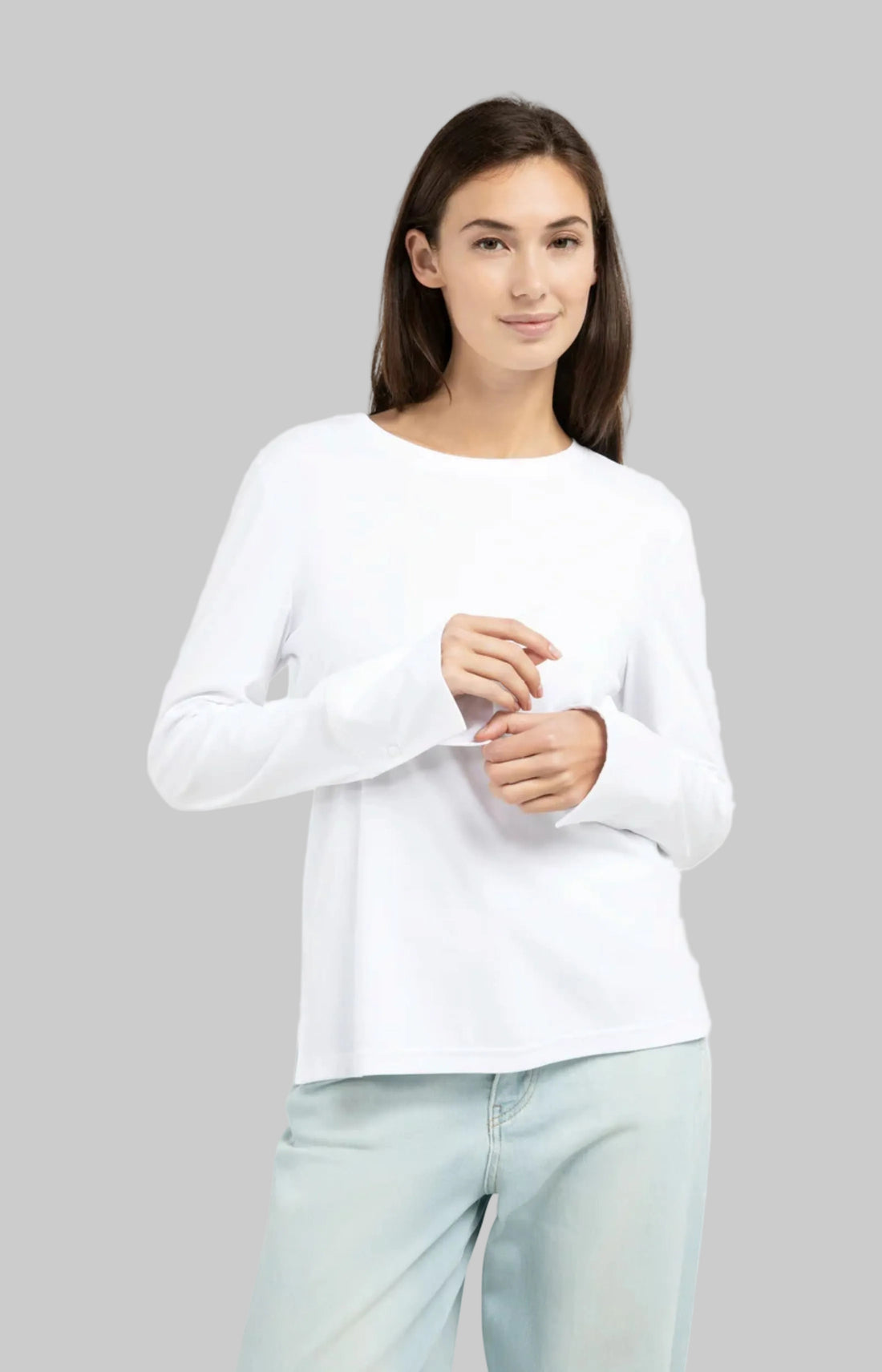 Jersey Top With Long Sleeves And Woven Cuffs