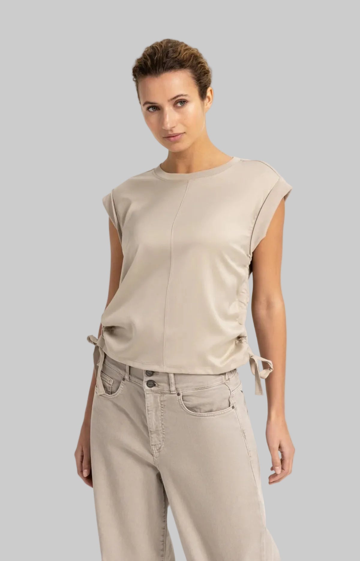 Top with Drawstring Details and Cap Sleeves