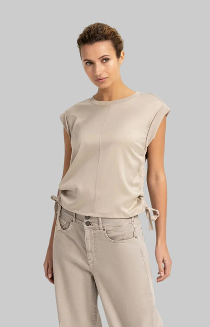 Top with Drawstring Details and Cap Sleeves
